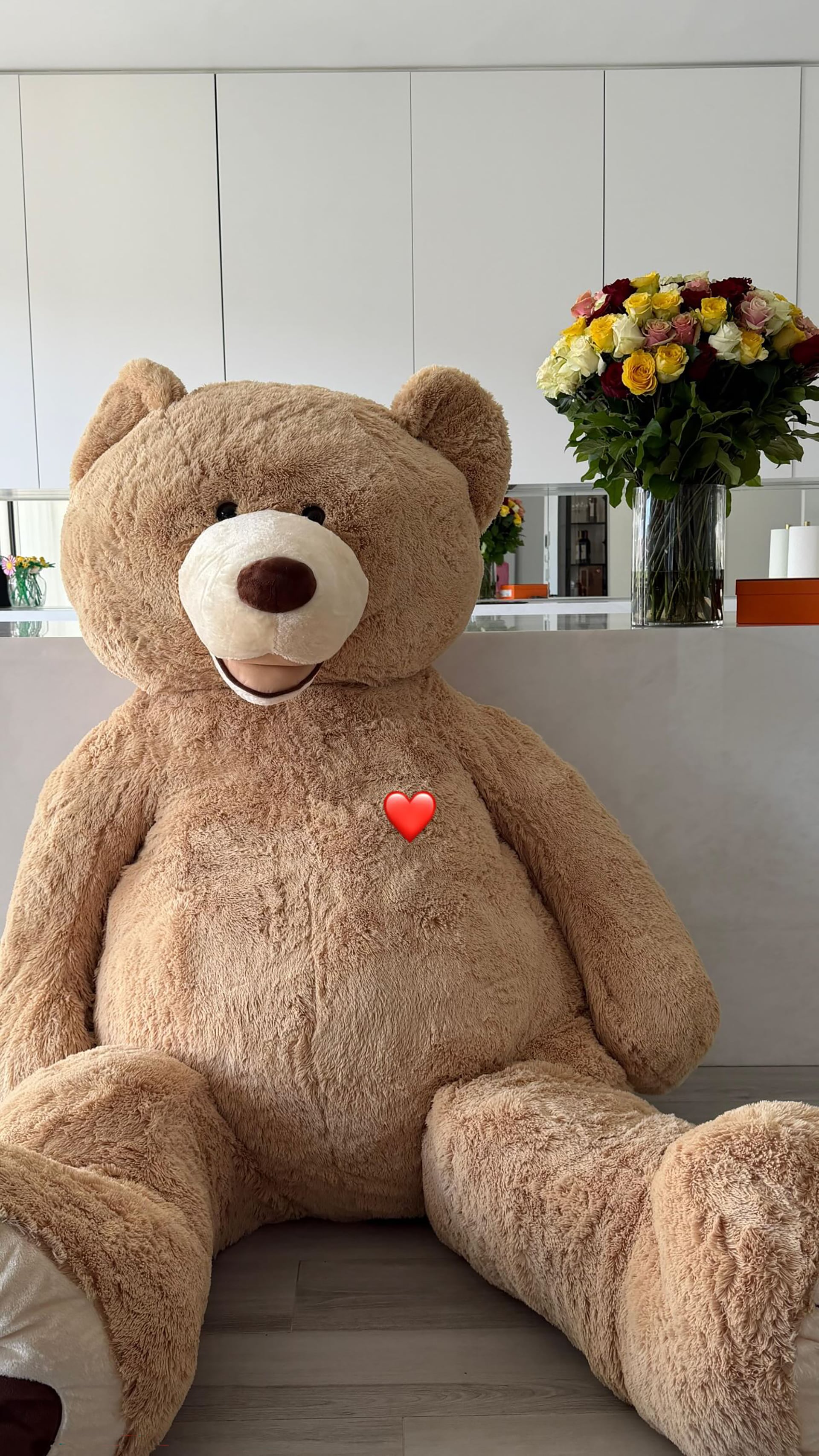 El oso gigante de peluche y las flores que recibió Antonela por San Valentín