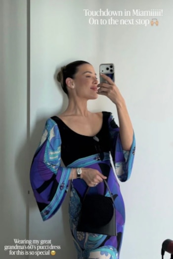 Michelle Salas viste un diseño de Emilio Pucci de los años 60 en Palm Beach que perteneció a su bisabuela Silvia Pinal. (Instagram/ @michellesalasb)