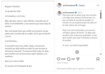 Jorge Colmenares se pronunció tras absolución de Laura Moreno en relación con la muerte de su hermano, Luis Andrés Colmenares - crédito @jcolmenarese/IG