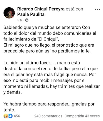 El comunicado de la hija