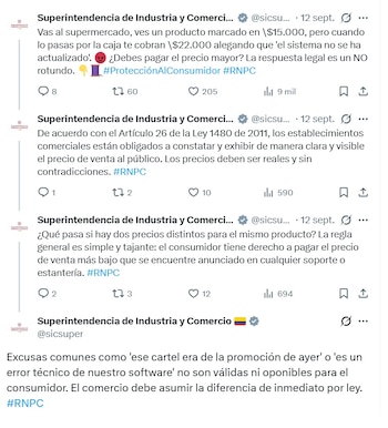 La SIC dice que los establecimientos comerciales están obligados a constatar y exhibir de manera clara y visible el precio de venta al público - crédito @SicSuper/X