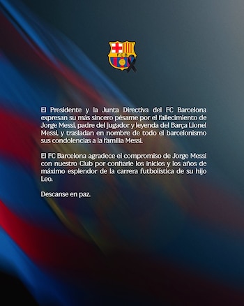 El comunicado oficial del Barcelona por la muerte de Jorge Messi