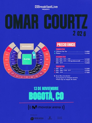 La preventa para el concierto de Omar Courtz en Bogotá comenzará el 26 de agosto y la venta general abrirá el 28 de agosto por TuBoleta - crédito cortesía Breakfast Live