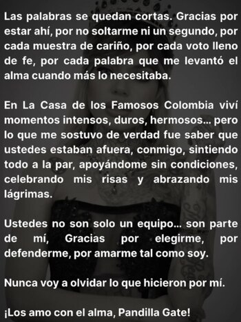 Melissa Gate agradeció a sus