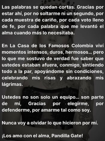 Melissa Gate agradeció a sus