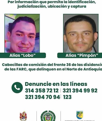 Las autoridades capturaron en Antioquia a dos integrantes de la estructura 36 de las disidencias de Calarcá - crédito Abelardo de la Espriella/X