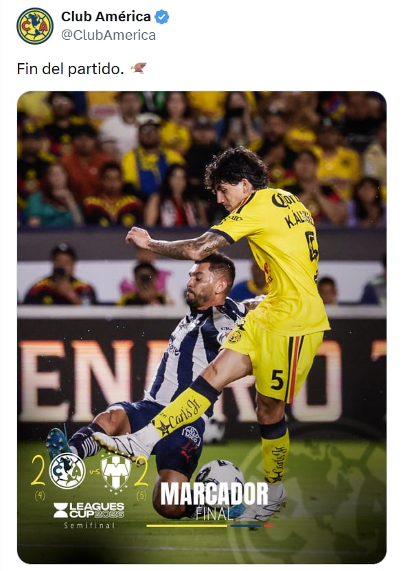 Guillermo Almada reconoce que la derrota del América ante Monterrey en las semifinales de la Leagues Cup 2026 dejó golpeado al vestidor azulcrema. (X/ @ClubAmerica)