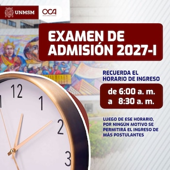 Un reloj de pared blanco junto a textos informativos y los logotipos institucionales sobre un fondo con un mural universitario