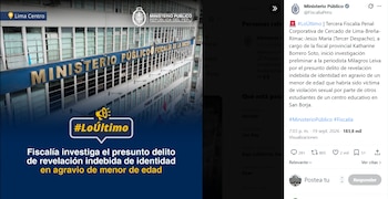 Publicación digital del Ministerio Público del Perú con la sede de la Fiscalía y un mensaje sobre la investigación por revelación de identidad