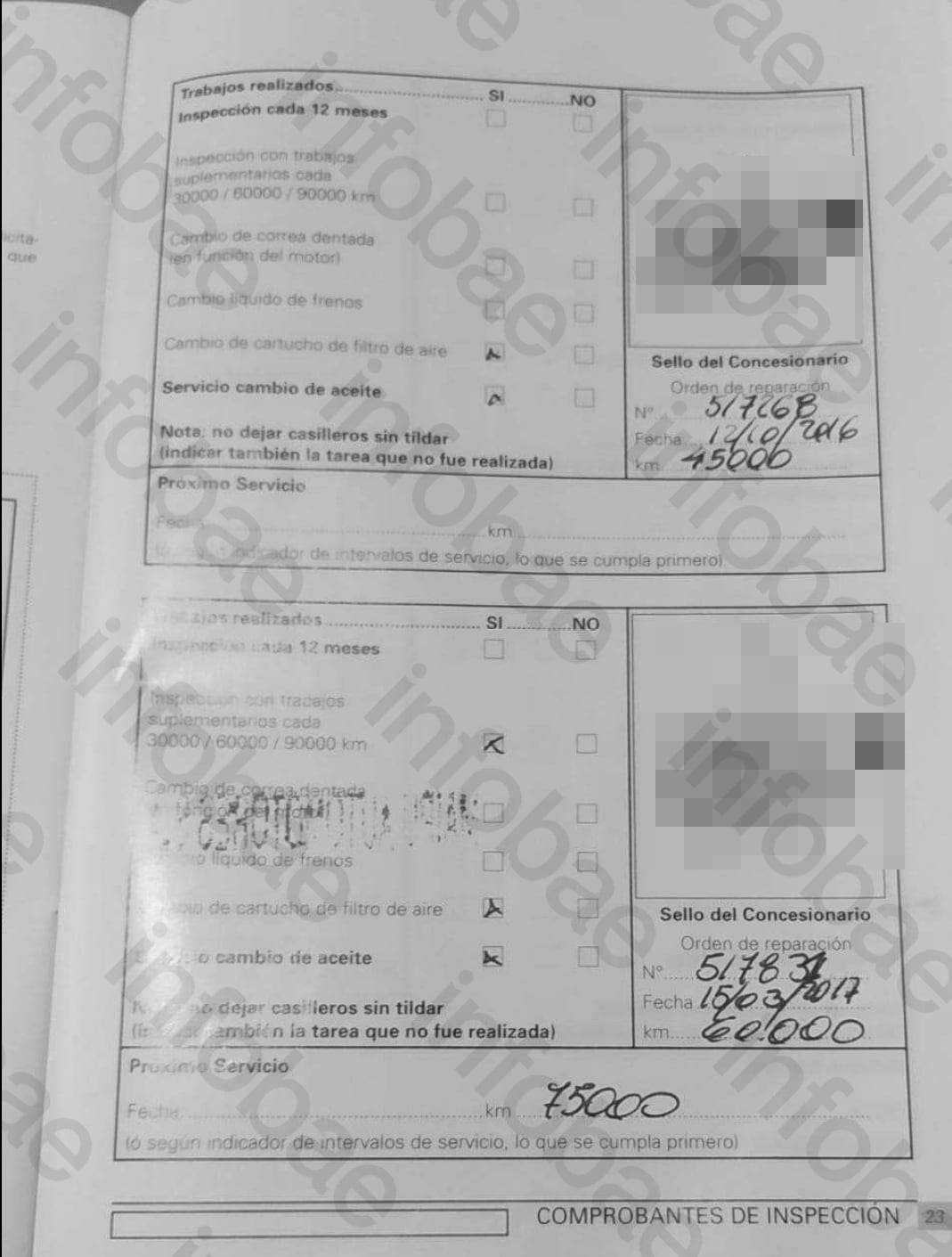 Los manuales y constancias de servicio entregados con el vehículo despertaron dudas sobre la veracidad del kilometraje. (Poder Judicial)