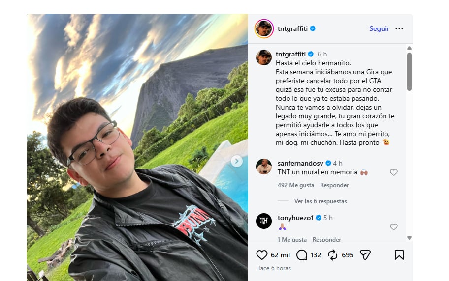 Efraín Orellana despidió a Komanche en sus redes sociales.