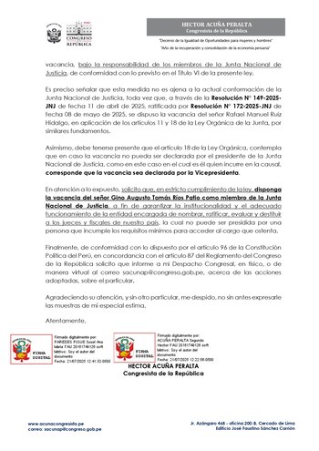 Oficio a la vicepresidenta de