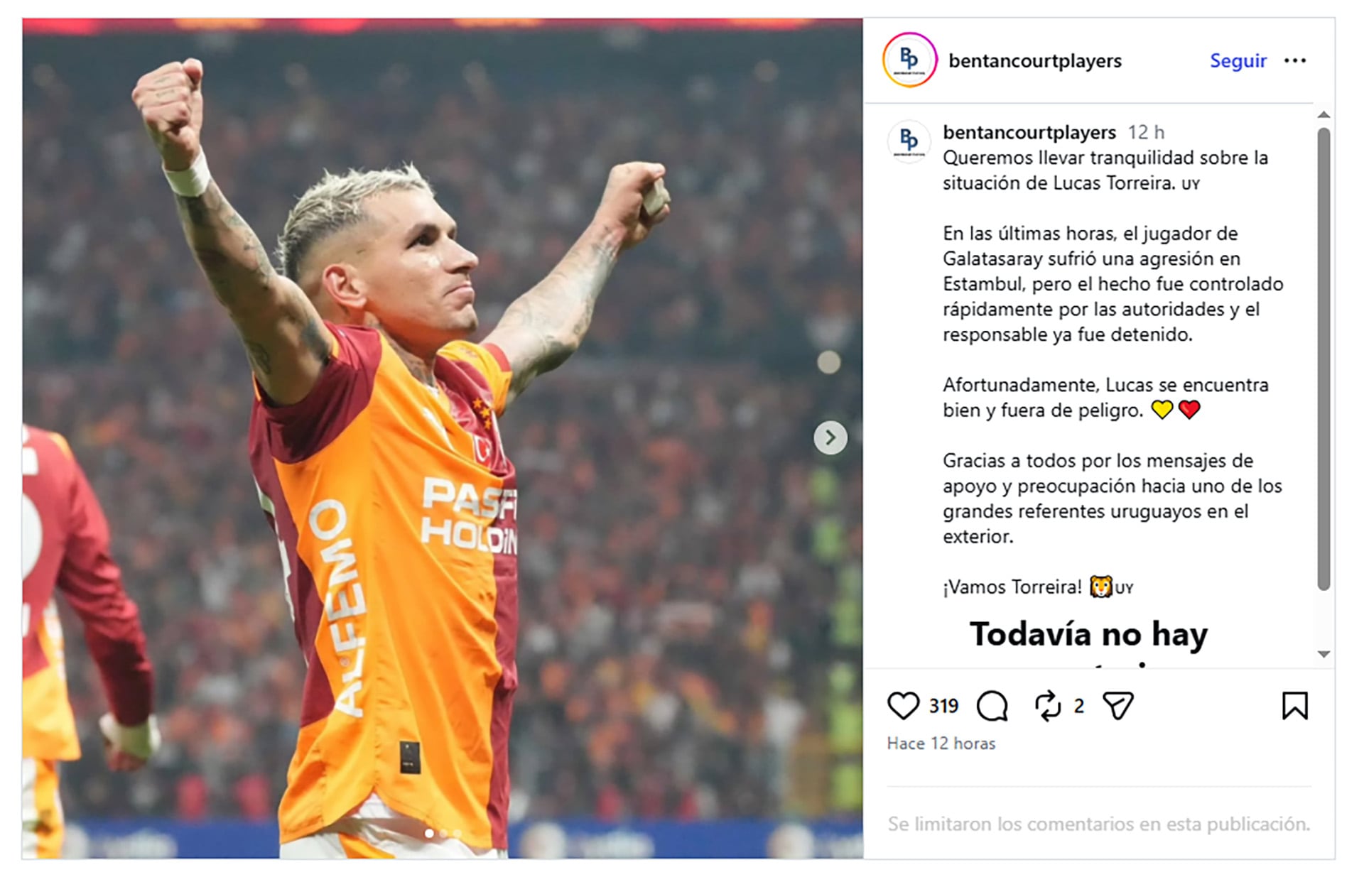 La policía detuvo al agresor de Lucas Torreira, quien fue capturado tras el incidente en Estambul.