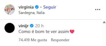 El comentario de Vini en el posteo de Virginia