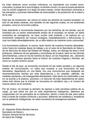 Comunicado oficial del secretario de