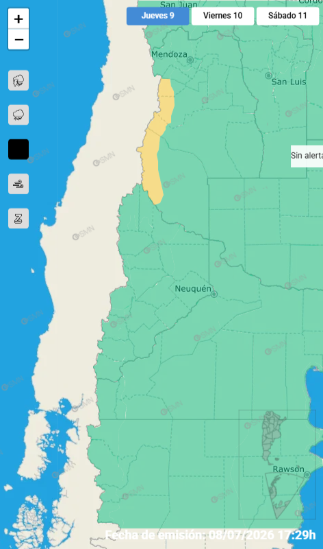 El Servicio Meteorológico Nacional emite una alerta amarilla por nevadas en la región cordillerana de Mendoza