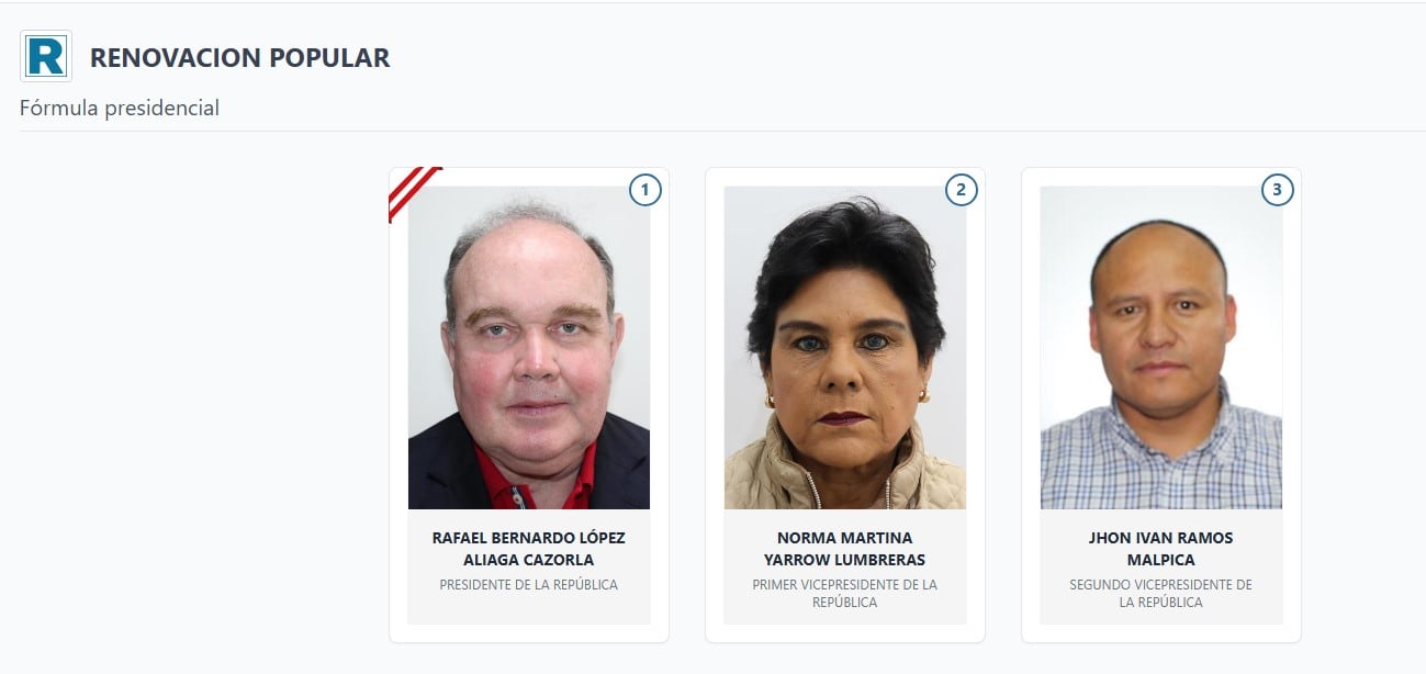 Lista de vicepresidentes en Perú 2026: estos son los acompañantes de cada candidato: Captura: ONPE.