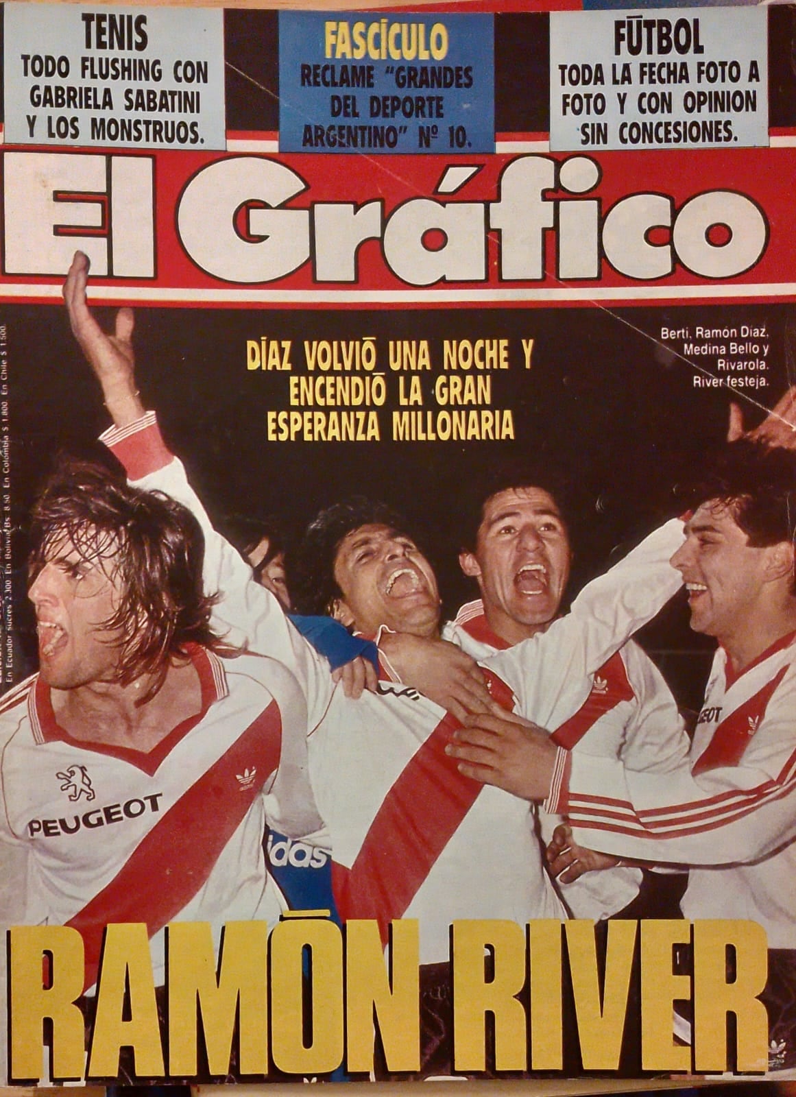 La tapa de El Gráfico con los festejos de Ramón Díaz de sus goles que le sirvieron a River para dar vuelta el partido y vencer a Rosario Central