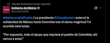 Claudia Sheinbaum - crédito @Claudiashein/X