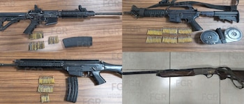 Armas aseguradas tras el operativo contra El Repollo. Crédito: FGR
