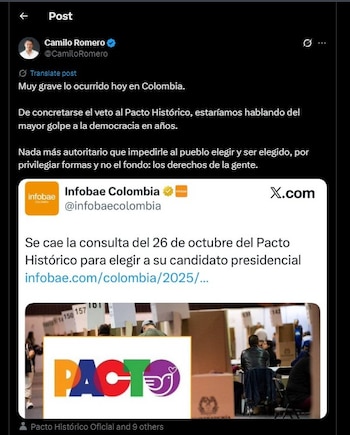 Camilo Romero reaccionó a la