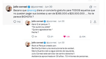 Mensajes de Julio Correal en contra de Karol G - crédito captura de pantalla @jucorreal/X