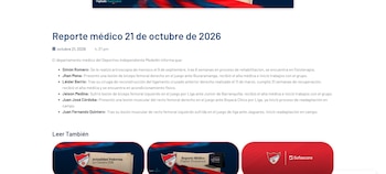 El "Poderoso de la Montaña" informó sobre el estado de salud de sus jugadores-crédito Independiente Medellín