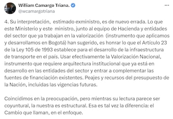 El ministro William Camargo aseguró que honrarán las vigencias futuras comprometidas para obras de infraestructura