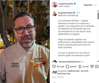 Jaime Andrés Beltrán contó que se vivieron momentos de tensión y miedo por cuenta de lo ocurrido en frente a la sede de campaña de Abelardo de la Espriella en Bogotá - crédito @soyjaimenadres/IG