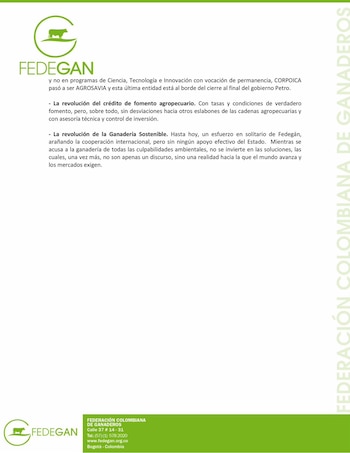 La Federación de Ganaderos propuso siete revoluciones para modernizar y proteger el agro colombiano - crédito @jflafaurie/X