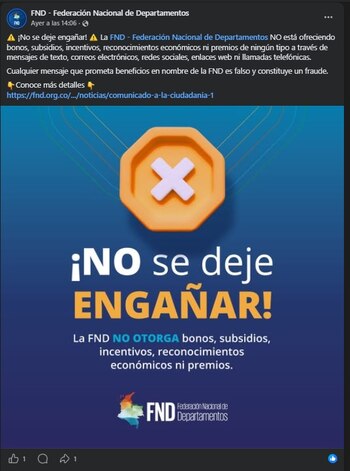 crédito FND - Federación Nacional de Departamentos/Facebook
