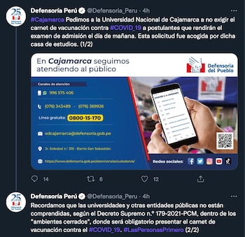Defensoría del Pueblo pide a Universidad Nacional de Cajamarca no solicitar carné de vacunación durante examen de postulación