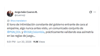 Ministro de Justicia envió un fuerte mensaje a la Procuraduría y Contraloría - crédito @cuervoji/X