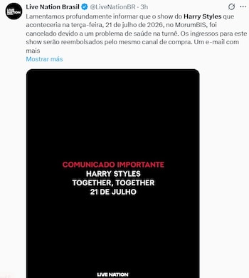 Harry Styles cancela show en Brasil