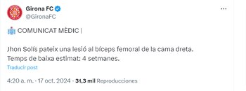 Parte médico de Girona sobre