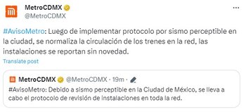 Las autoridades del sistema de transporte subterráneo no reportan fallas.