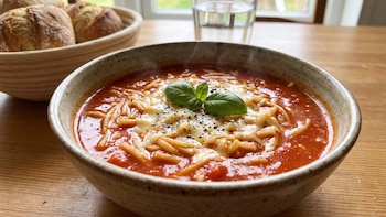 Receta de sopa de tomate, fideos y queso, rápida y fácil