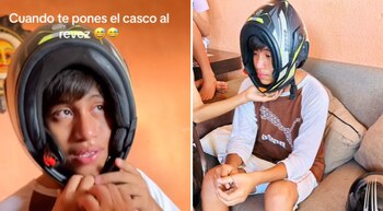 El niño atrapado en un casco de moto al revés se vuelve viral