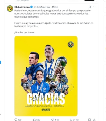 Paulo Victor dejó el club América (X/ @ClubAmerica)