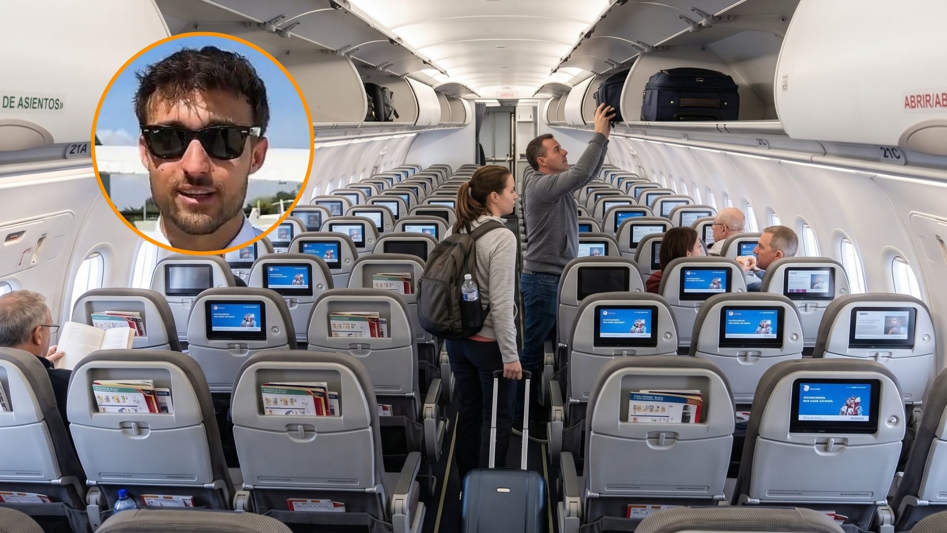 Un piloto de avión lo confirma: levantarte de tu asiento nada más aterrizar es más peligroso de lo que crees. (Montaje Infobae)
