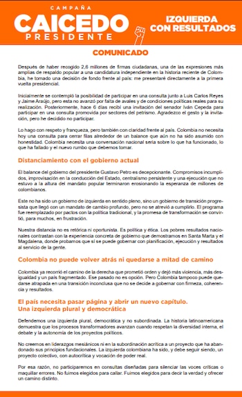 Caicedo rechaza convocatorias del petrismo