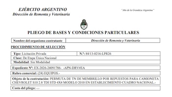 Captura Licitacion de toneladas de membrillo por repuestos para Camioneta