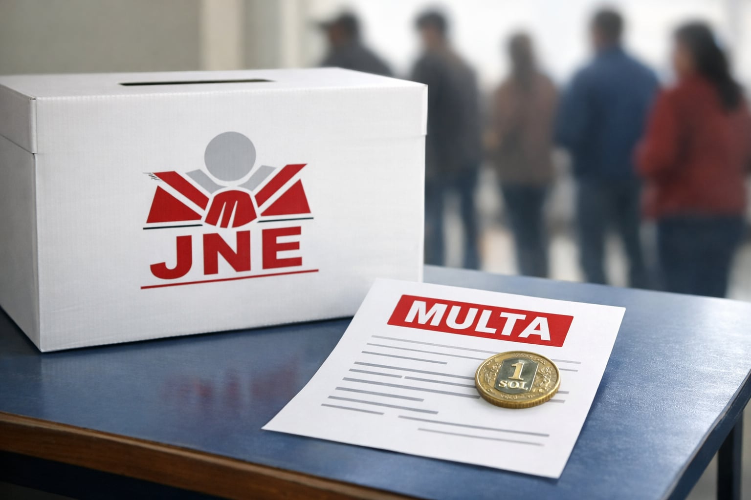 Una urna electoral del JNE con la palabra