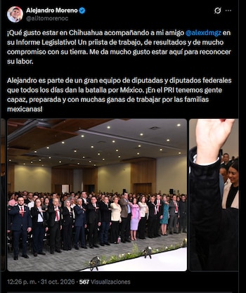 El dirigente nacional del PRI apareció junto a la gobernadora panista de Chihuahua, Maru Campos, durante evento de legislador priísta.