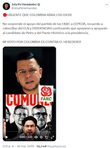 Jota Pe Hernández denunció respaldo del Partido Comunes a Iván Cepeda - crédito @JotaPeHernandez/X