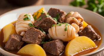 Guiso de ternera, sepia y