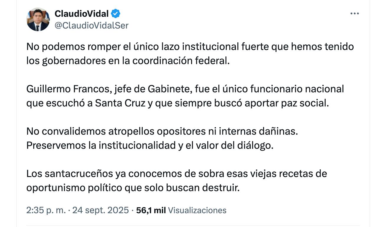 La defensa de Claudio Vidal a Guillermo Francos