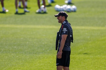 Simeone, durante el entrenamiento del Atlético de Madrid. (EFE/ Rodrigo Jimenez)
