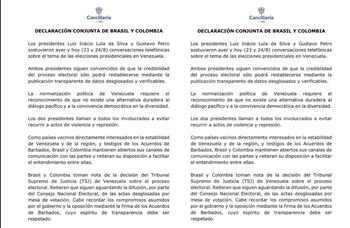 Comunicado conjunto entre Colombia y