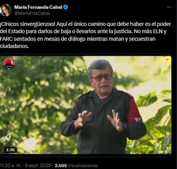 María Fernanda Cabal dijo que Pablo Beltrán era un "cínico sinvergüenza" - crédito @MariaFdaCabal